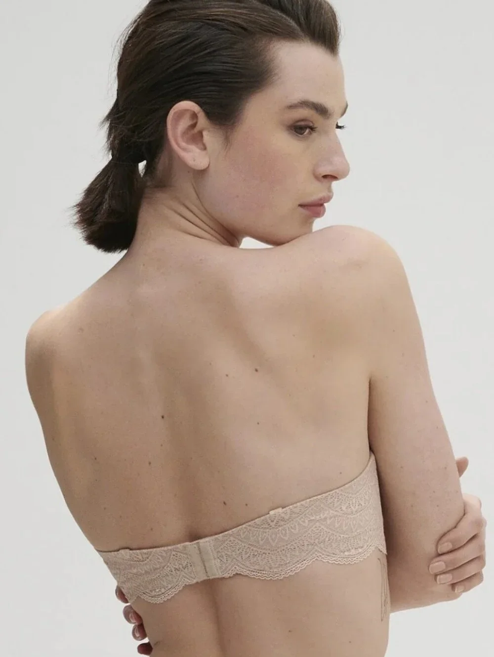 Simone Perele Karma Strapless Women's Nude Lace Balconette Bra 32E (32D)